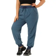 Agnes Orinda Women Plus Size Drawstring Waist Contrast Color Jogger Pants