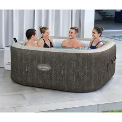 Bestway SaluSpa AirJet 4 to 6 Person Inflatable Hot Tub Square Portable Outdoor Spa with 140 Soothing AirJets and Cover, Brown