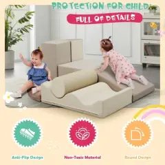 7-Piece Soft PU Foam Climbing Blocks for Toddlers,Indoor Climb and Crawl Playset for Playroom-Baofuwish