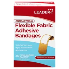 Leader Antibacterial Flexible Fabric All One Size Adhesive Bandages 30 ea