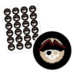 Big Dot of Happiness Beware of Pirates - Pirate Birthday Party Circle Sticker Labels - 24 Count