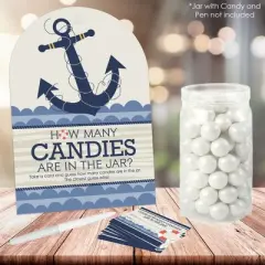 Big Dot of Happiness Ahoy - Nautical - How Many Candies Baby Shower or Birthday Party Game - 1 Stand and 40 Cards - Candy Guessing Game