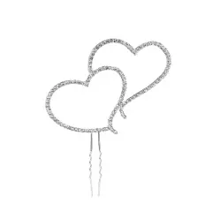 O'Creme Rhinestone Silver-Colored Double-Heart Cake Topper