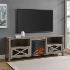 Newark Industrial Farmhouse Drop Down Metal Mesh X Door with Electric Fireplace TV Stand for TVs up to 80" - Saracina Home