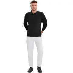 INSPIRE CHIC Men's Long Sleeve Solid Color Pullover Business Knitted Polo Shirt