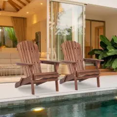 Gulches 2PC Outdoor Folding Adirondack Chair Wooden Lounge Patio Chair for Garden, Lawn, Backyard, Deck, Pool Side, Fire Pit,Half Assembled,Brown