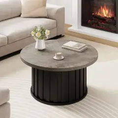 Garvee Round Coffee Table, Mid Century Modern Coffee Table with Metal Base, 31.9" Fluted Center Table for Living Room, Home Small Space,