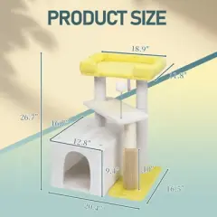 27.5in Cat Tree, Multi-level Cat Tower with Cat Scratching Post and Pad, Cozy Cat Condo, Padded Top Bed for Kittens and Indoor Cats, Yellow & White