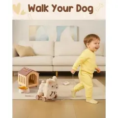 ROBOTIME Push And Pull Toys Pull Along Wooden Toy, Baby Push Walker, Toddler Toy, Pull Puppy Walking Toy, Baby Walker, Brown, 5.9"*4.88"*7.87"