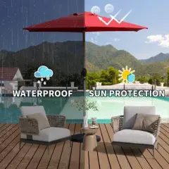 DOMETOUR 7.5FT Patio Umbrella, Outdoor Table Umbrella with Tilt, Crank, UV Protection, Waterproof, 6 Ribs for Garden, Deck, Backyard, Pool (Brick Red)