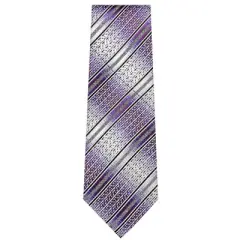 TheDapperTie Men's Black, White And Purple Stripes Necktie with Hanky
