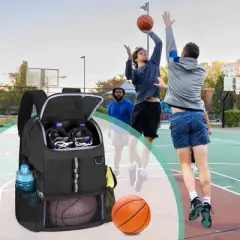 Basketball Bag, Soccer Equipment Bag with Ball & Shoe Compartment for Soccer Ball,black
