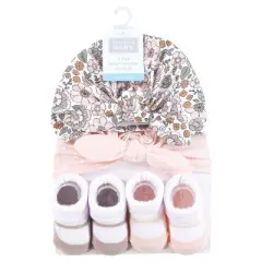 Hudson Baby Infant Girls Turban and Socks Set, Outline Warm Floral, One Size