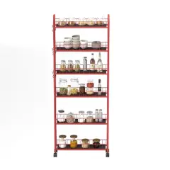 Chery Life Red Storage Tower Rack with Wheels & 6 Baskets For Kitchen,Bathroom, Laundry