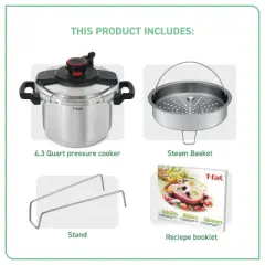 T-fal 6.3qt Pressure Cooker, Clipso Stainless Steel Cookware: Canning Pot, Induction Safe, Stay-Cool Handle, Dishwasher-Safe