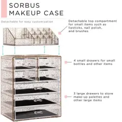 Sorbus Medium Makeup Organizer Set - (3 Large / 4 Small Drawers/Top Tray) Glitter