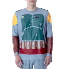 Star Wars Men's Boba Fett Costume Shirt And Pants Pajama Set With Cape Grey