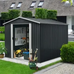 NicBex Outdoor Metal Storage Shed with Lockable Doors and Floor Base for Backyard Garden,Patio,Black