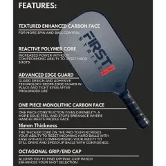 First Strike Pickleball: Pro-Tour Pickleball Paddle - Elongated, 16mm Thick Polymer Core, Carbon Fiber Surface, Advanced Edge Guard, 4 3/8" Grip