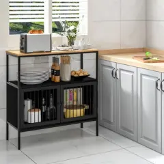 Costway Kitchen Server Buffet Sideboard Storage Cabinet Cupboard with  2 Doors & Open Shelf