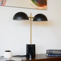 Gulches Black Double Table Lamp - 22.4" H X 20" W X 7.9" D, Faux Marble Base with On/Off Switch, for Living Room & Office Reading