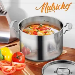 NutriChef 8-Quart Stainless Steel Stockpot - 18/8 Food Grade Heavy Duty Large Stock Pot for Stew, Simmering, Soup, Includes Lid