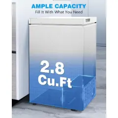 R.W.FLAME 2.8 Cu.Ft Chest Freezer with Removable Basket and Adjustable Temperature for Home, Kitchen, Office, or Bar.