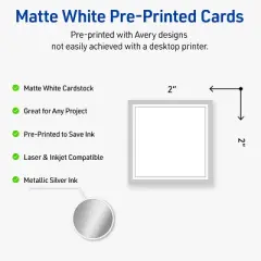 Avery Square Business Cards, Silver Border, 2" x 2", 120ct