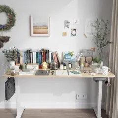 FONTOI Desks, Home Office Desk with Splice Board, Gaming Desk with Adjustable Height, Spacious Work Surface Table, White, 24"*55"*27.5"