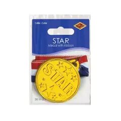 Beistle Star Medal w/Ribbon, 30" w/2" Medal, (6/Pkg) Multicolored