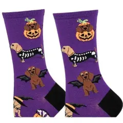 Socksmith 15.0 Inch Halloweiner Dogs Purple Halloween Socks (1 Pair) , Bat Dogs Skeleton Bees (1PC)