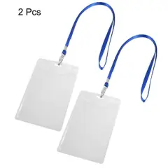 Unique Bargains Plastic Vertical ID Badge Card Holder Clear 2 Pcs w Detachable Neck Lanyard