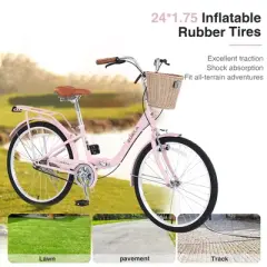 Gulches 26 Inch Single Speed Folding Lady Bike , Durable Steel Frame,Compact Design for Easy Storage and Commuting