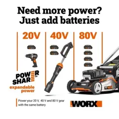 Worx WG471 40V Power Share 20" Cordless Snow Blower with Brushless Motor