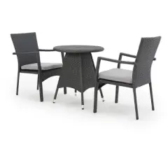 Georgina 3pc Wicker Patio Bistro Set with Cushions - Gray - Christopher Knight Home