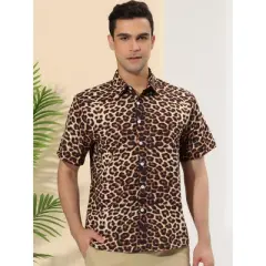 Lars Amadeus Men's Animal Print Shirt Short Sleeves Button Down Casual Summer Printed Shirts