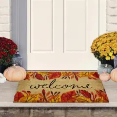 Northlight Leafy Fall Harvest Rectangular "Welcome" Doormat 18" x 30"