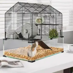 Metal Hamster Cage with Transparent Hamster Habitats, Small Animal Cage, Pet Mouse Cages with Water Bottle for Rats, Hamsters & Hedgehogs, Guinea Pigs