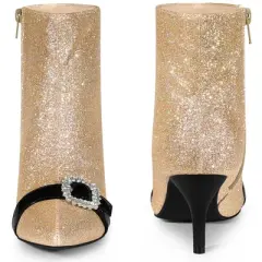 Perphy Women's Rhinestones Pointed Toe Stiletto Heel Glitter Ankle Boots