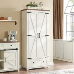 AMERLIFE Farmhouse Kitchen Pantry Cabinet, 72" Tall Storage Cabinet with Adjustable Shelves & Barn Doors