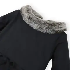 Hope & Henry Girls' Long Sleeve Ponte Skater Dress with Faux Fur Trim, Infant