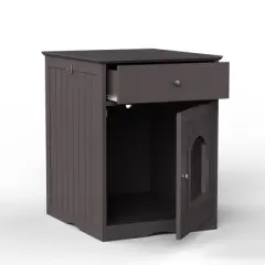 JUJABU Brown Wooden Pet House Cat Litter Box with Drawer
