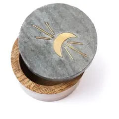 Matr Boomie Indukala Moon Phase Round Keepsake Box - Black Marble, Wood, Brass