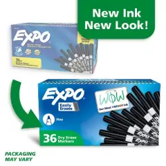 Expo 36ct Lo Odor Fine Point Markers Black: Thin Black Dry Erase, Art & Office, 6+ Years, 36 Pack