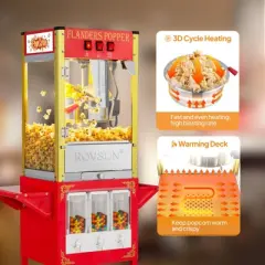 ROVSUN Popcorn Machine with Cart, Wheels & 8 Oz Kettle Makes Up to 32 Cups, Popcorn Maker w/ Candy Dispensers for Commercial Home Movie Theater