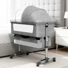 Lirago 3-in-1 Bassinets & Bedside Sleepers Convertible Baby Crib Adjustable Height Lockable Wheels Mosquito Net Storage