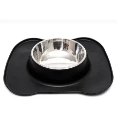 Happilax 24 Oz Dog Bowl with Mat - Black