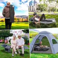 Zone Tech Folding Outdoor Travel Cot - Lightweight Portable Heavy Duty Adult and Kids with Large Pocket