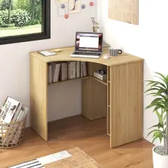 Costway L-Shaped Computer Desk with Storage Shelves Adjustable Shelf for Home Office Natural/White