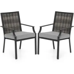 Costway Patio Wicker Chairs Set of 2/4 Stackable Rattan Armchairs with Removable Cushions